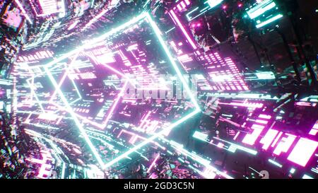 Tunnel di luce astratto con pattern ciberpunk luminoso Foto Stock