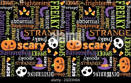 Modello vettoriale di parole e immagini di Halloween Illustrazione Vettoriale