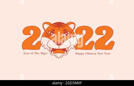 Felice anno nuovo cinese 2022. Testa simbolica della Tigre su 2022 anno solare lunare della Tigre. Illustrazione Vettoriale