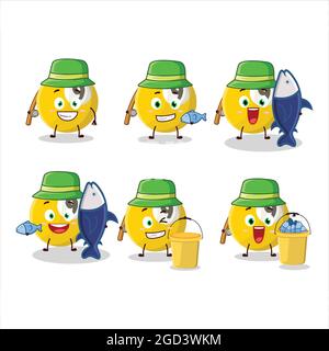 Un pescatore biliardo palla cartoon immagine cattura un grande pesce. Illustrazione vettoriale Illustrazione Vettoriale