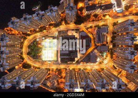 Epica vista notturna della zona residenziale del sud di Hong Kong Foto Stock