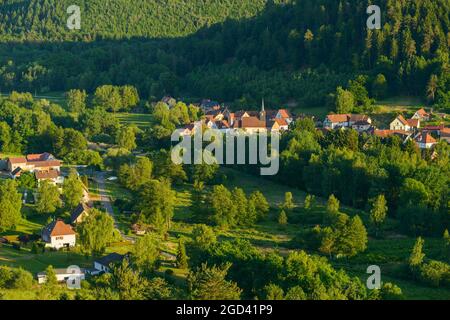 FRANCIA, BAS-RHIN (67), PARCO NATURALE REGIONALE DEI VOSGI DEL NORD, VILLAGGIO DI DAMBACH Foto Stock