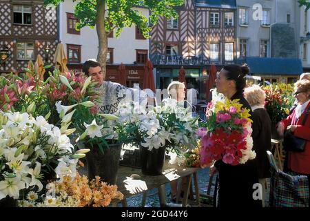 FRANCIA, ILLE ET VILAINE (35), RENNES, PIAZZA DEI LICES, FIORISTA, BRETAGNA Foto Stock