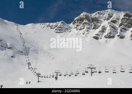 FRANCIA, ALTA SAVOIA (74) STAZIONE SCIISTICA AVORIAZ. DOMAINE DES PORTES DU SOLEIL. IMPIANTI DI RISALITA CHAVANETTE DA Foto Stock