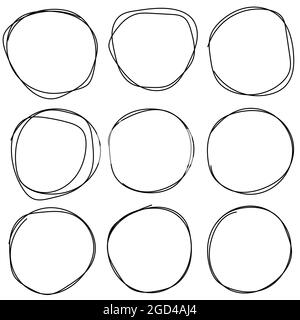 insieme di schizzi del cerchio che allinea l'anello per il disegno manuale. Art design Round circolare doodle doodle Illustrazione Vettoriale