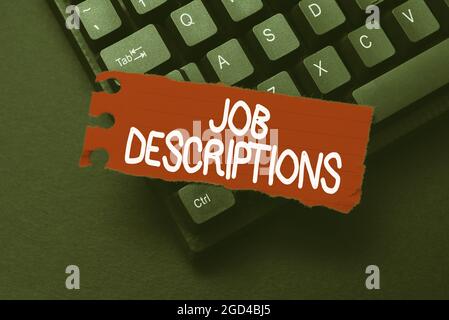 Descrizione dei lavori di scrittura manuale. La parola per un account formale di un dipendente è responsabilità digitando Employment Agreement Sample, trascrivere Foto Stock