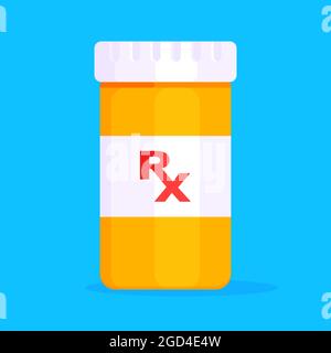 Flacone di pillola Rx per capsule o compresse disegno piatto vettore illustrazione. Illustrazione Vettoriale
