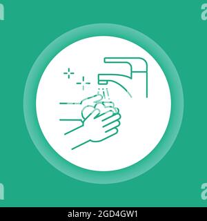 Lavare le mani con l'icona del pulsante color sapone. Igiene. Illustrazione Vettoriale