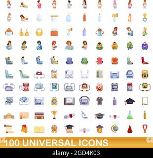 100 universal set di icone. Cartoon illustrazione di 100 icone universali set di vettore isolato su sfondo bianco Illustrazione Vettoriale
