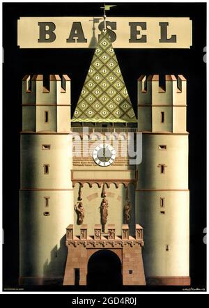 Basilea di Niklaus Stoecklin (1896-1982). Poster vintage restaurato pubblicato nel 1939 in Svizzera. Foto Stock