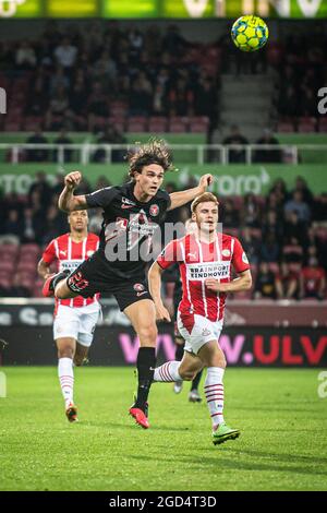 Herning, Danimarca. 10 agosto 2021. Rasmus Nicolaisen (20) del FC Midtjylland visto durante la partita di qualificazione della UEFA Champions League tra FC Midtjylland e PSV Eindhoven alla MCH Arena di Herning. (Photo Credit: Gonzales Photo/Alamy Live News Foto Stock