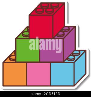 Design adesivo con illustrazione colorata isolata del blocco lego Illustrazione Vettoriale