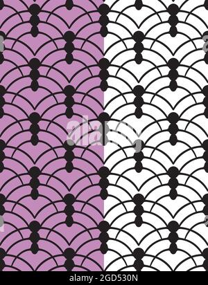 Elementi in cicle nero verniciati a mano. Ripetizione senza giunture a griglia curva. Lilla, bianco sfondo a colori facilmente modificabile. Vettore Illustrazione Vettoriale