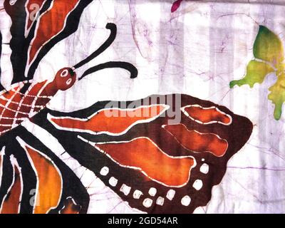 come batik applicato tessuto, closeup vista della pittura di tessuto arte con tecnica batik Foto Stock