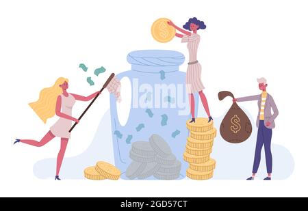 Il risparmio di denaro delle persone, il concetto di investimento finanziario di successo. Investimenti, aumento della strategia finanziaria di capitale, risparmio vettore di illustrazione Illustrazione Vettoriale