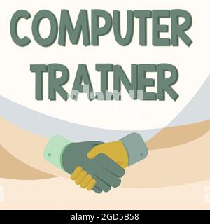 Scrittura di testo computer Trainer, Word per istruire e aiutare gli utenti ad acquisire competenze nel disegno delle mani del computer in posizione Handshake che mostra il corretto Foto Stock