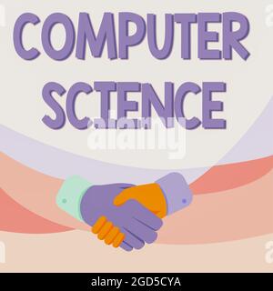 Segno di scrittura a mano computer Science, studio fotografico concettuale di hardware e software per computer progettazione mani disegno in posizione Handshake che mostra P Foto Stock