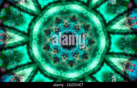 Kaleidoscope cerchio astratto rotondo. Elementi decorativi, elementi di design circolari colorati. Modello Kaledoscope per la produzione di imballaggi, scrapbo Foto Stock