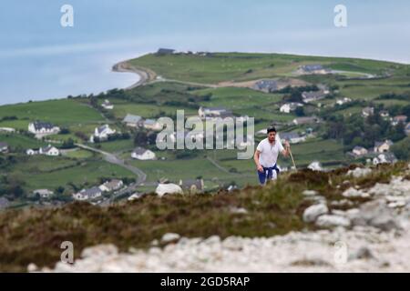 I drumlins di Clew Bay e i pellegrini e i turisti di Croagh Patrick Foto Stock