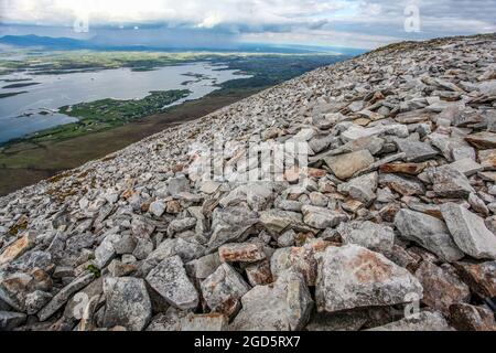 I drumlins di Clew Bay e i pellegrini e i turisti di Croagh Patrick Foto Stock