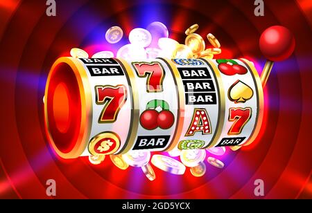 Slot 777 banner, jackpot monete d'oro, Casino 3d cover, slot machines. Illustrazione vettoriale Illustrazione Vettoriale