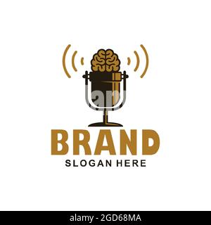 podcast icona del logo smart brain concept grafico vettoriale piatto Illustrazione Vettoriale