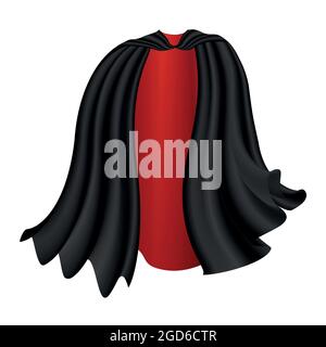 capo nero su sfondo bianco. Mantello rosso vampiro satinato di Halloween . Illustrazione vettoriale Illustrazione Vettoriale