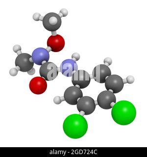 Molecola di erbicida linuron. Rendering 3D. Foto Stock