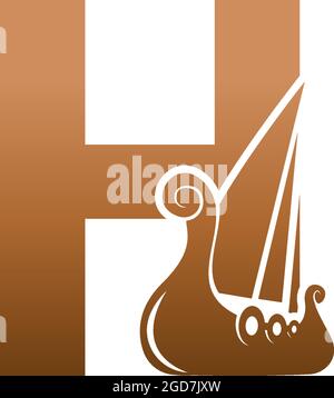 Lettera H con logo icona viking barca a vela disegno modello illustrazione Illustrazione Vettoriale