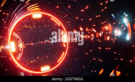 Rappresentazione 3D del tunnel VJ con luce arancione metallizzata Foto Stock