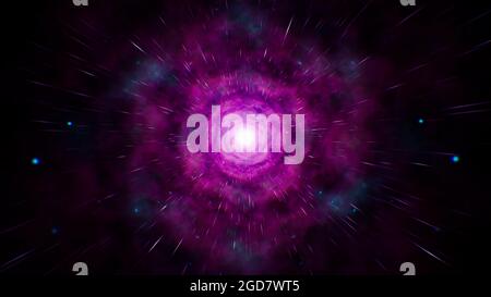 Veloce attraverso Purple Pink Nebola Space Foto Stock