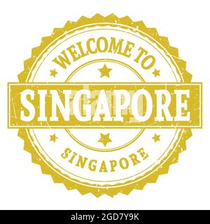 BENVENUTI A SINGAPORE - SINGAPORE, le parole scritte con il timbro a zig-zag rotondo giallo Foto Stock