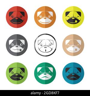 Gruppo vettoriale della faccia del cane nel cerchio su sfondo bianco. Illustrazione vettoriale a livelli facilmente modificabile. Animali. PET. Illustrazione Vettoriale