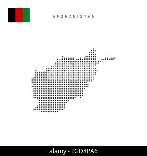 Mappa a punti quadrati dell'Afghanistan. Mappa dei pixel punteggiati afghani con bandiera nazionale isolata su sfondo bianco. Illustrazione. Foto Stock