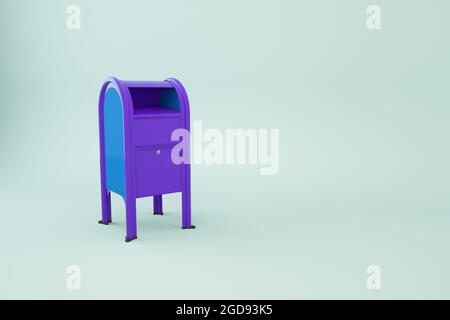 modello 3d di una cassetta postale blu su uno sfondo bianco isolato. grafica 3d, oggetto mailbox blu. Modello isometrico della mailbox. Primo piano Foto Stock