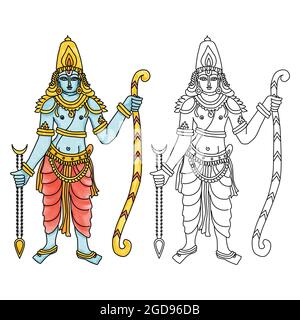 Kondanda Rama - acquerello digitale e disegno di Lord Rama con un arco in mano. Foto Stock