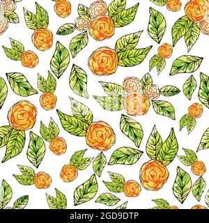 Modello con rose autunnali disegnate in acquerello su sfondo trasparente Illustrazione Vettoriale