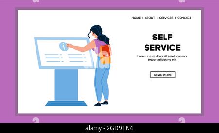 Computer interattivo self-service Usa Girl Vector Illustrazione Vettoriale