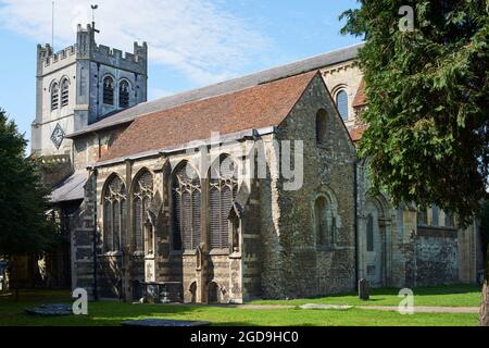 La chiesa abbaziale di Waltham Santa Croce e San Lorenzo presso l'abbazia di Waltham, Essex, Inghilterra meridionale Foto Stock