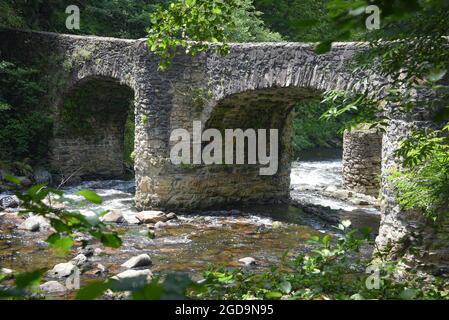 Puente de las Brujas e il fiume Leitzaran. Andoian, Gipuzkoa, Paesi Baschi, Spagna Foto Stock