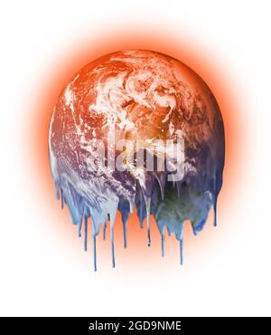 Fondere caldo e sgocciolare pianeta inabitabile Terra, riscaldamento globale cambiamento climatico concetto Foto Stock