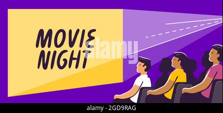 Persone che guardano un film nella sala cinematografica. Illustrazione del vettore di screening della pellicola Illustrazione Vettoriale