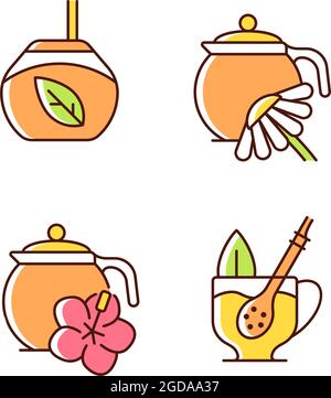 Set di icone di colore RGB per tè alle erbe Illustrazione Vettoriale