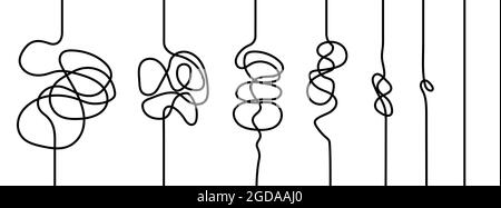 Linee tracciate a mano. Caos disordinato di linee. Labirinti lineari disegnati di difficoltà variabile. Illustrazione vettoriale Illustrazione Vettoriale