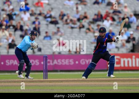 Manchester, Regno Unito. 12 agosto 2021. Steven Croft batting per il Lancashire a Manchester, Regno Unito, il 12/2021. (Foto di Conor Molloy/News Images/Sipa USA) Credit: Sipa USA/Alamy Live News Foto Stock