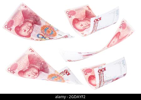 Banconote da 100 yuan che cadono insieme, renminbi o renminbi, pareggio, grande fortuna, pagamento, premio millionaire Foto Stock