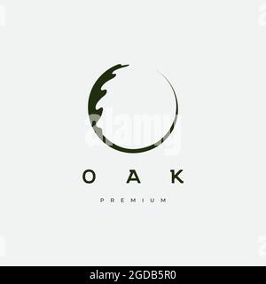 Modello vettoriale di disegno con logo a foglia di quercia Illustrazione Vettoriale