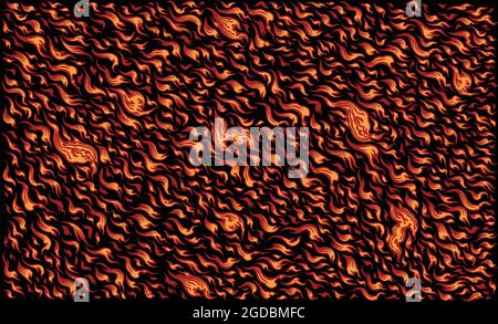 Fiamme. Illustrazione disegnata a mano modificabile. Incisione vettoriale. Isolato su sfondo nero. 8 EPS Illustrazione Vettoriale