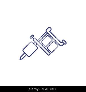 icona della linea della macchina del tatuaggio su bianco, vettore Illustrazione Vettoriale