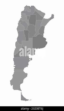 La mappa amministrativa argentina della scala di grigi isolata su sfondo bianco Illustrazione Vettoriale